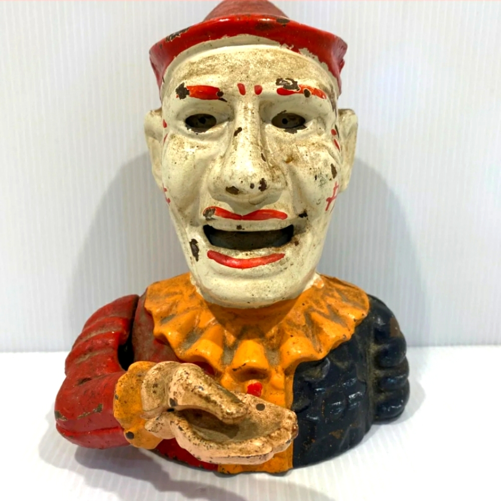 Cast Iron Vintage Circus Clown Coin Bank